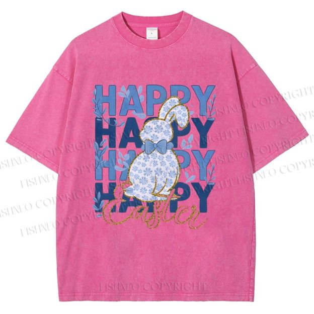 Unisex Happy Easter Floral Bunny Printed Washed Tee