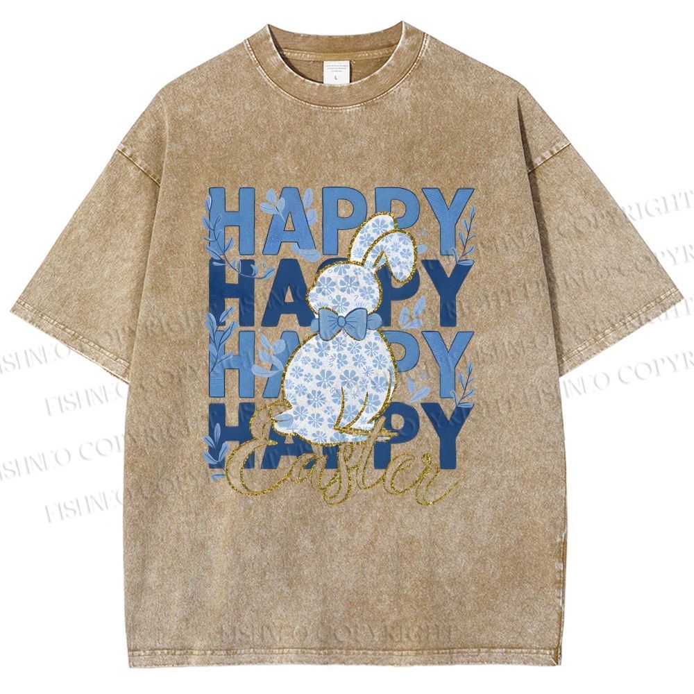 Unisex Happy Easter Floral Bunny Printed Washed Tee