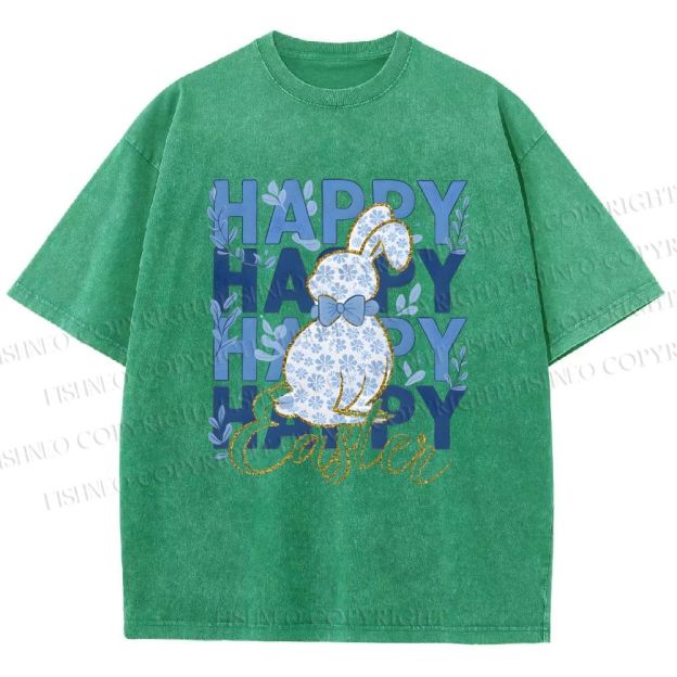 Unisex Happy Easter Floral Bunny Printed Washed Tee