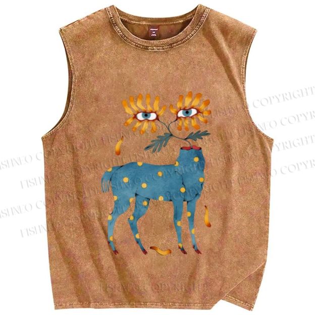 Unisex Blue Horse With No Head But Flowers Printed Washed Tank Top