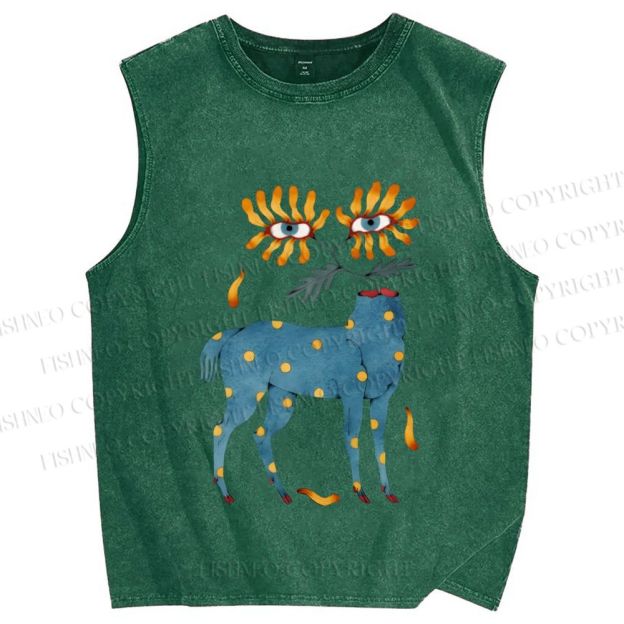Unisex Blue Horse With No Head But Flowers Printed Washed Tank Top