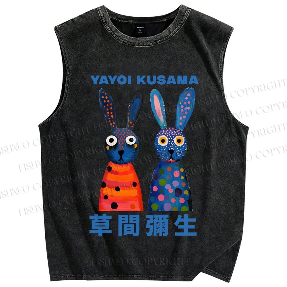 Unisex Yayoi Kusama Rabbits Printed Washed Tank Top