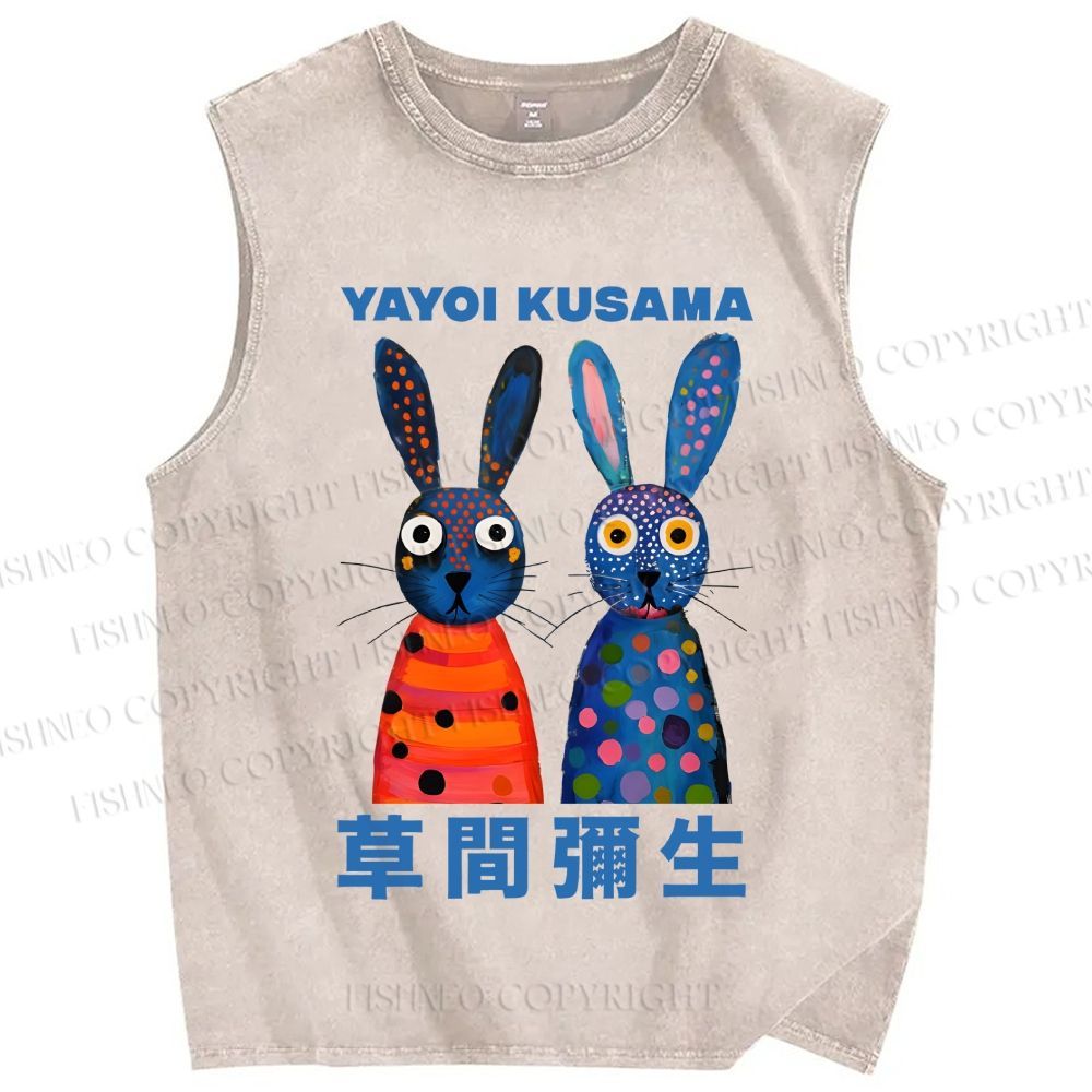Unisex Yayoi Kusama Rabbits Printed Washed Tank Top