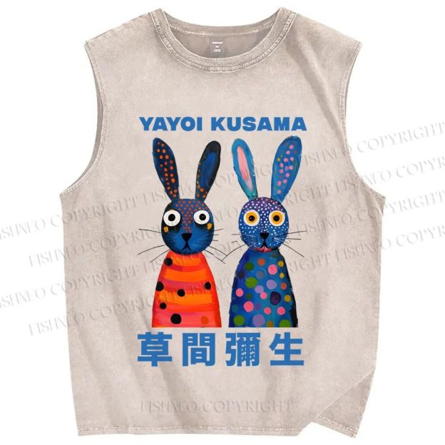 Unisex Yayoi Kusama Rabbits Printed Washed Tank Top