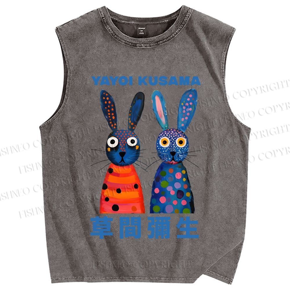 Unisex Yayoi Kusama Rabbits Printed Washed Tank Top