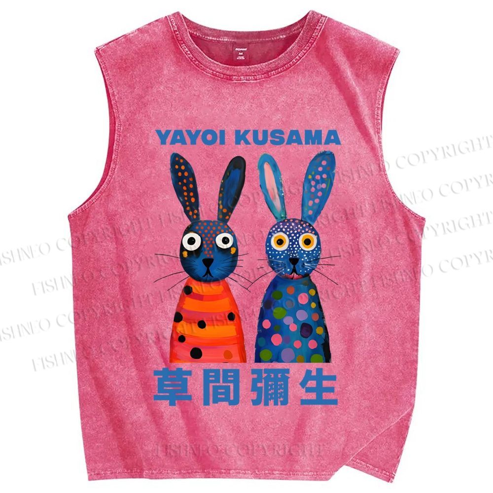 Unisex Yayoi Kusama Rabbits Printed Washed Tank Top