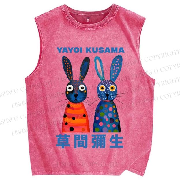 Unisex Yayoi Kusama Rabbits Printed Washed Tank Top