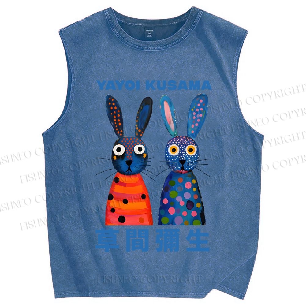 Unisex Yayoi Kusama Rabbits Printed Washed Tank Top