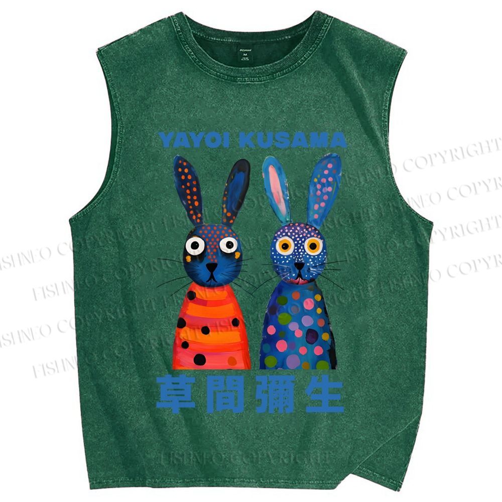 Unisex Yayoi Kusama Rabbits Printed Washed Tank Top