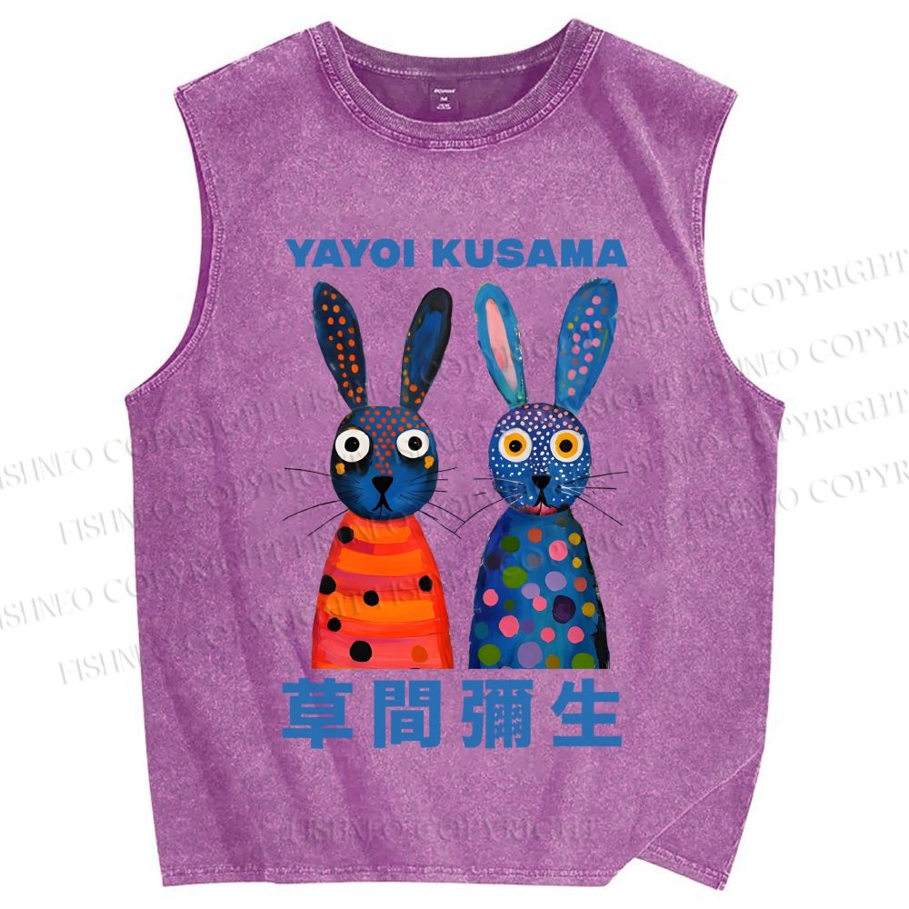 Unisex Yayoi Kusama Rabbits Printed Washed Tank Top