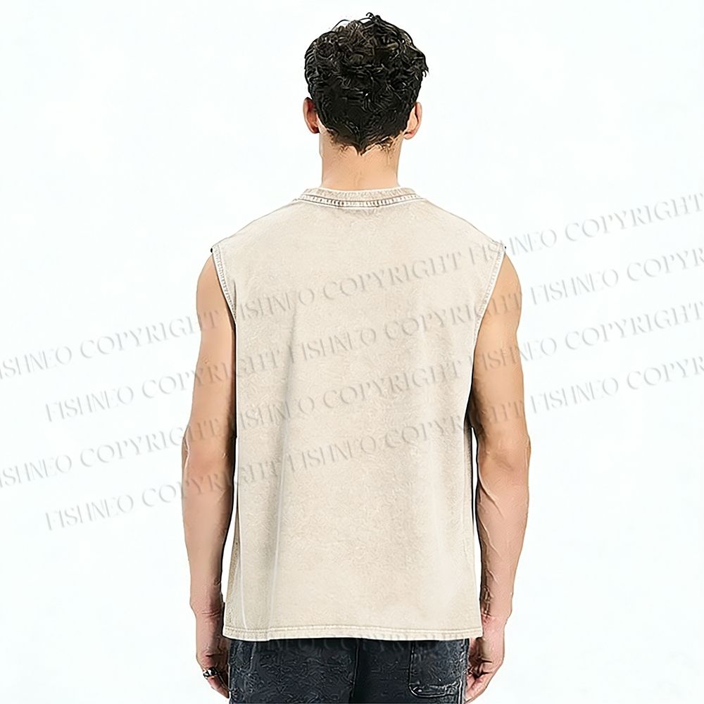 Unisex Bauhaus Cat Printed Washed Tank Top