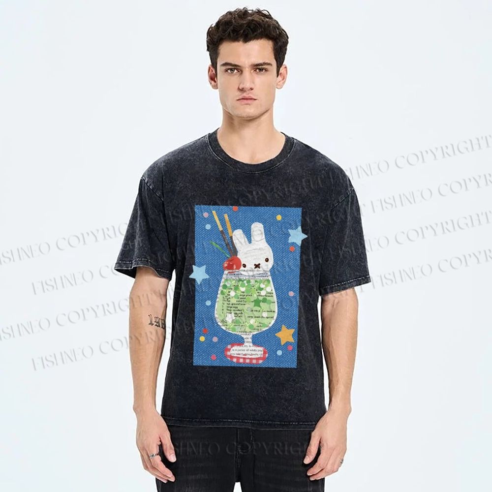 Unisex Cute Miffy Rabbit in Drink Printed Washed Tee