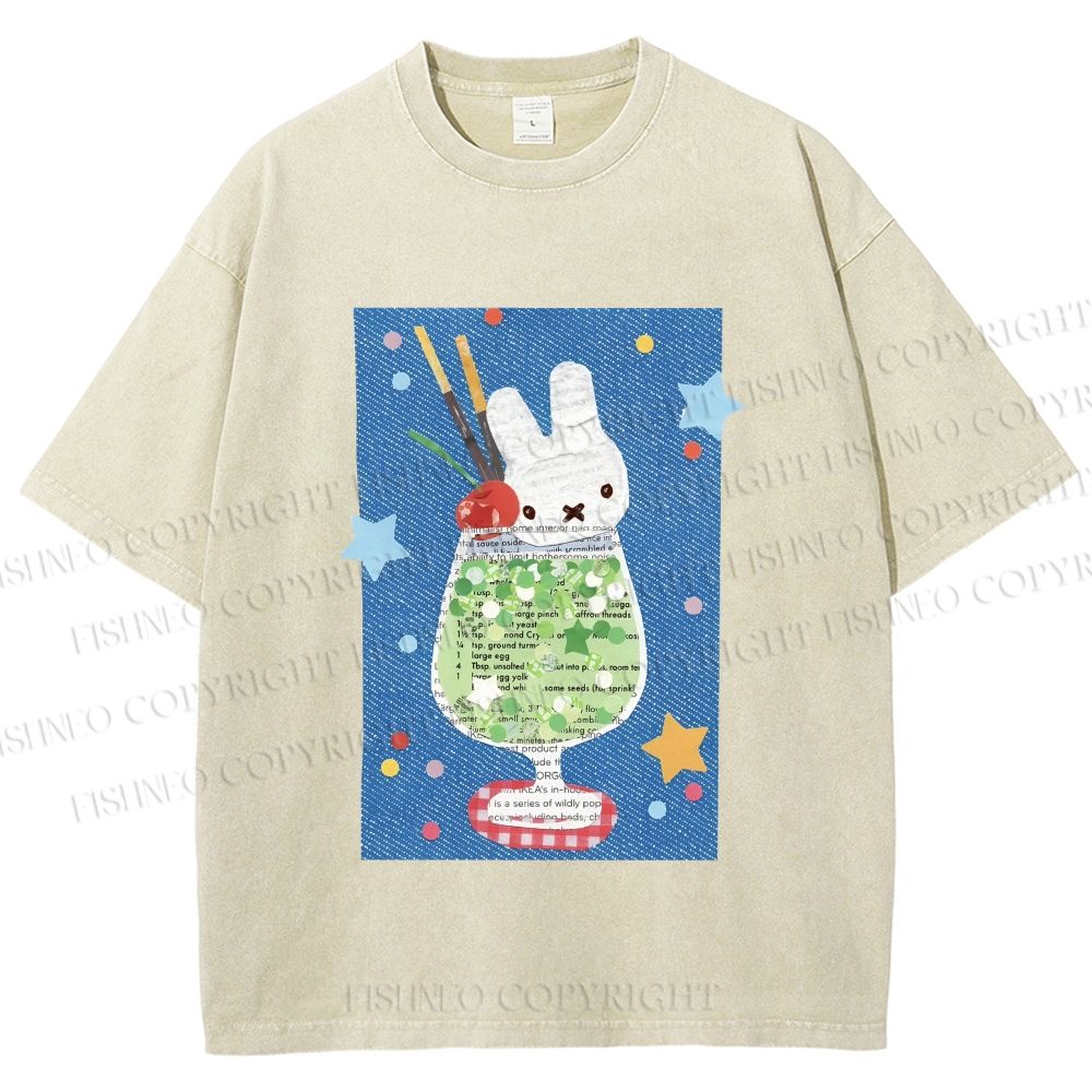 Unisex Cute Miffy Rabbit in Drink Printed Washed Tee