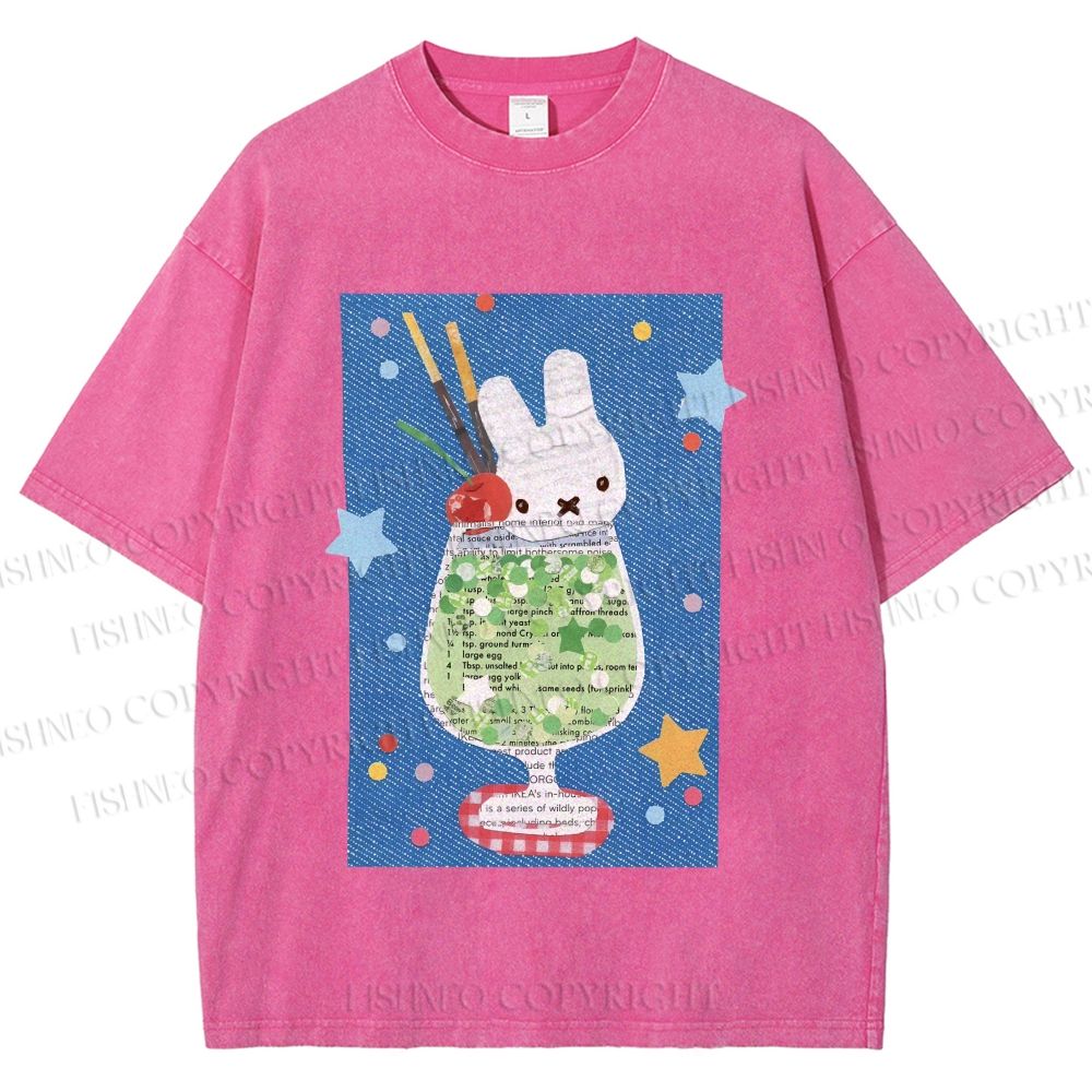 Unisex Cute Miffy Rabbit in Drink Printed Washed Tee
