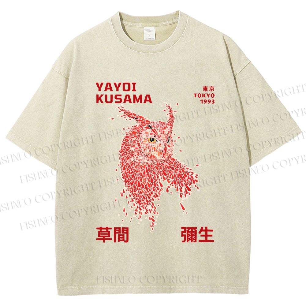 Unisex Yayoi Kusama Owl With Dots Printed Washed Tee