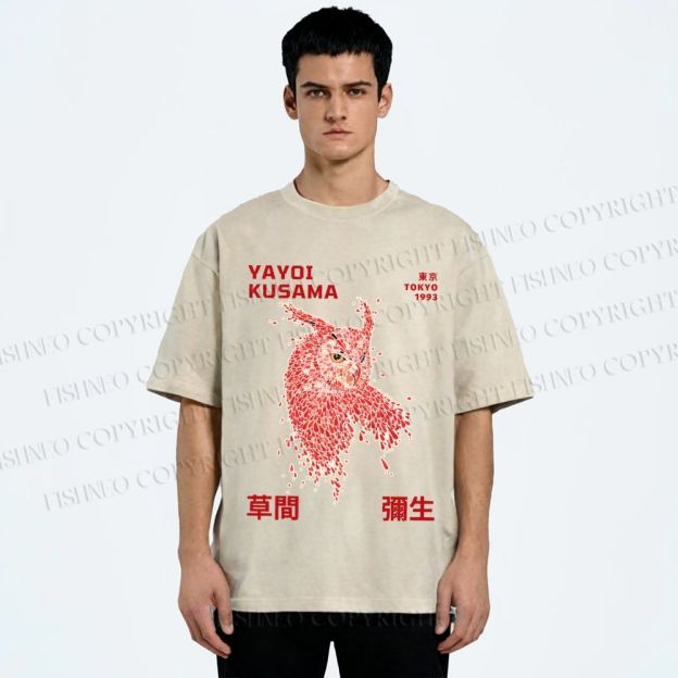 Unisex Yayoi Kusama Owl With Dots Printed Washed Tee