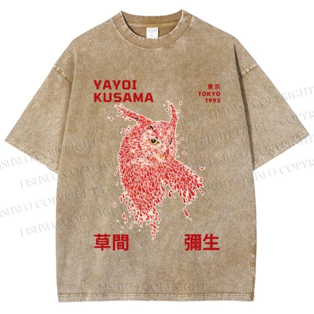 Unisex Yayoi Kusama Owl With Dots Printed Washed Tee