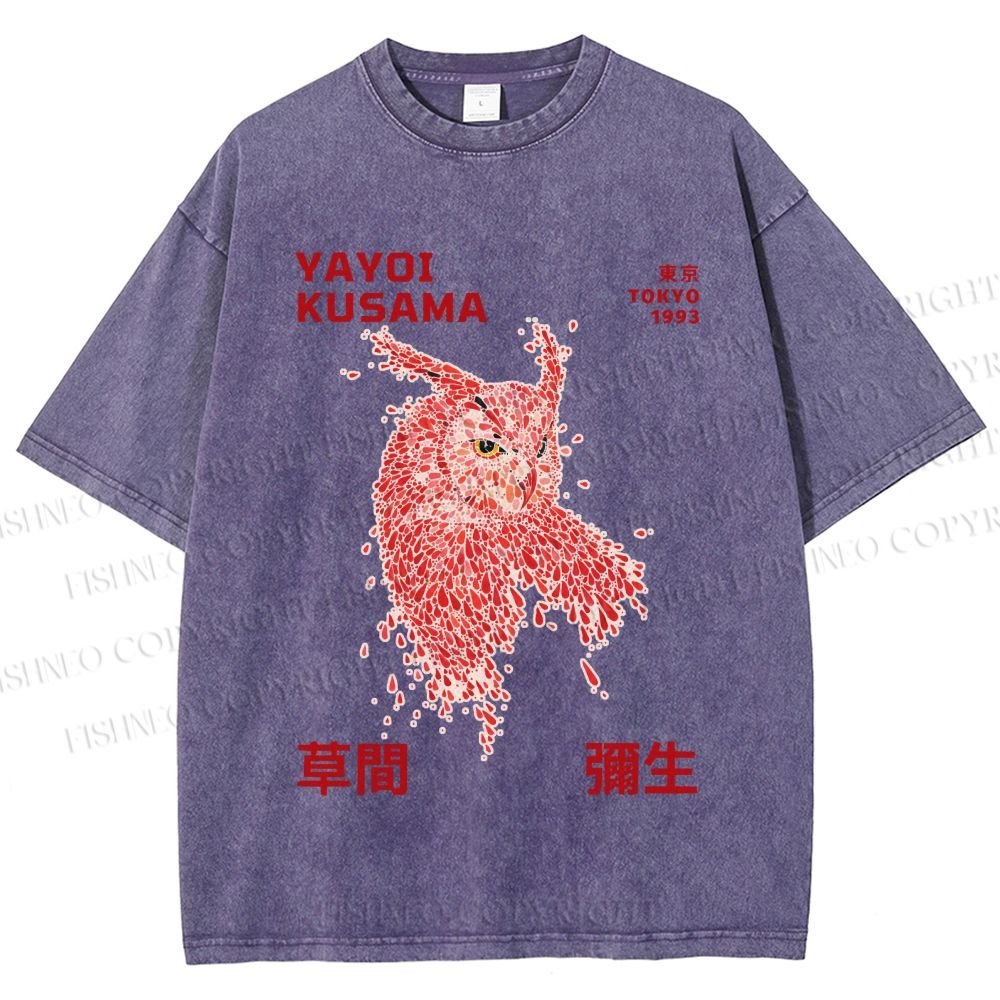 Unisex Yayoi Kusama Owl With Dots Printed Washed Tee