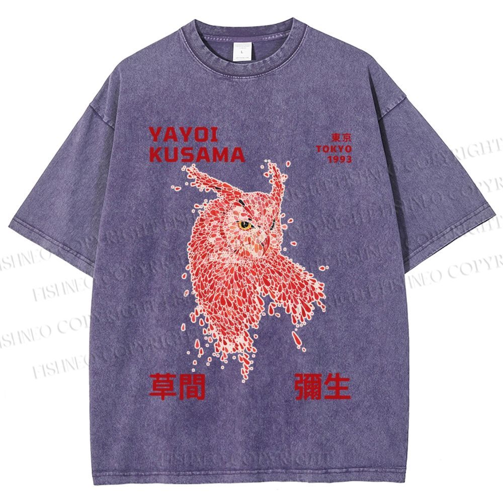 Unisex Yayoi Kusama Owl With Dots Printed Washed Tee