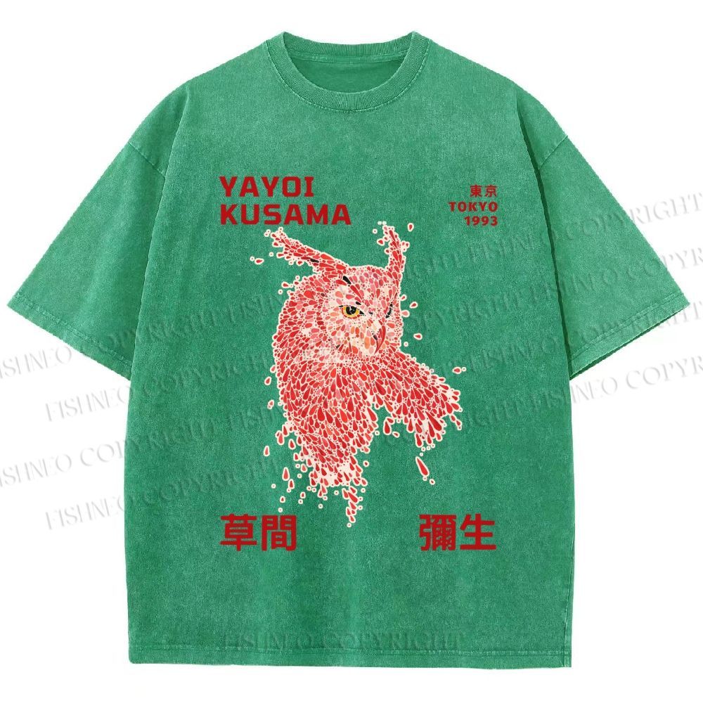 Unisex Yayoi Kusama Owl With Dots Printed Washed Tee