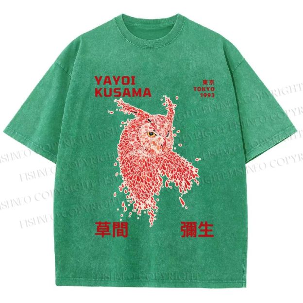 Unisex Yayoi Kusama Owl With Dots Printed Washed Tee