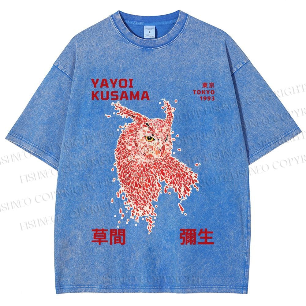 Unisex Yayoi Kusama Owl With Dots Printed Washed Tee