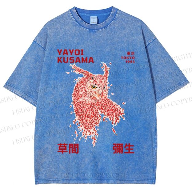 Unisex Yayoi Kusama Owl With Dots Printed Washed Tee