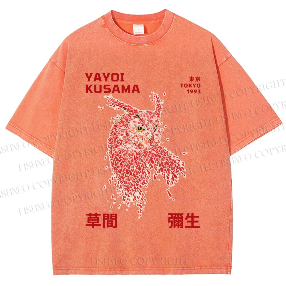 Unisex Yayoi Kusama Owl With Dots Printed Washed Tee