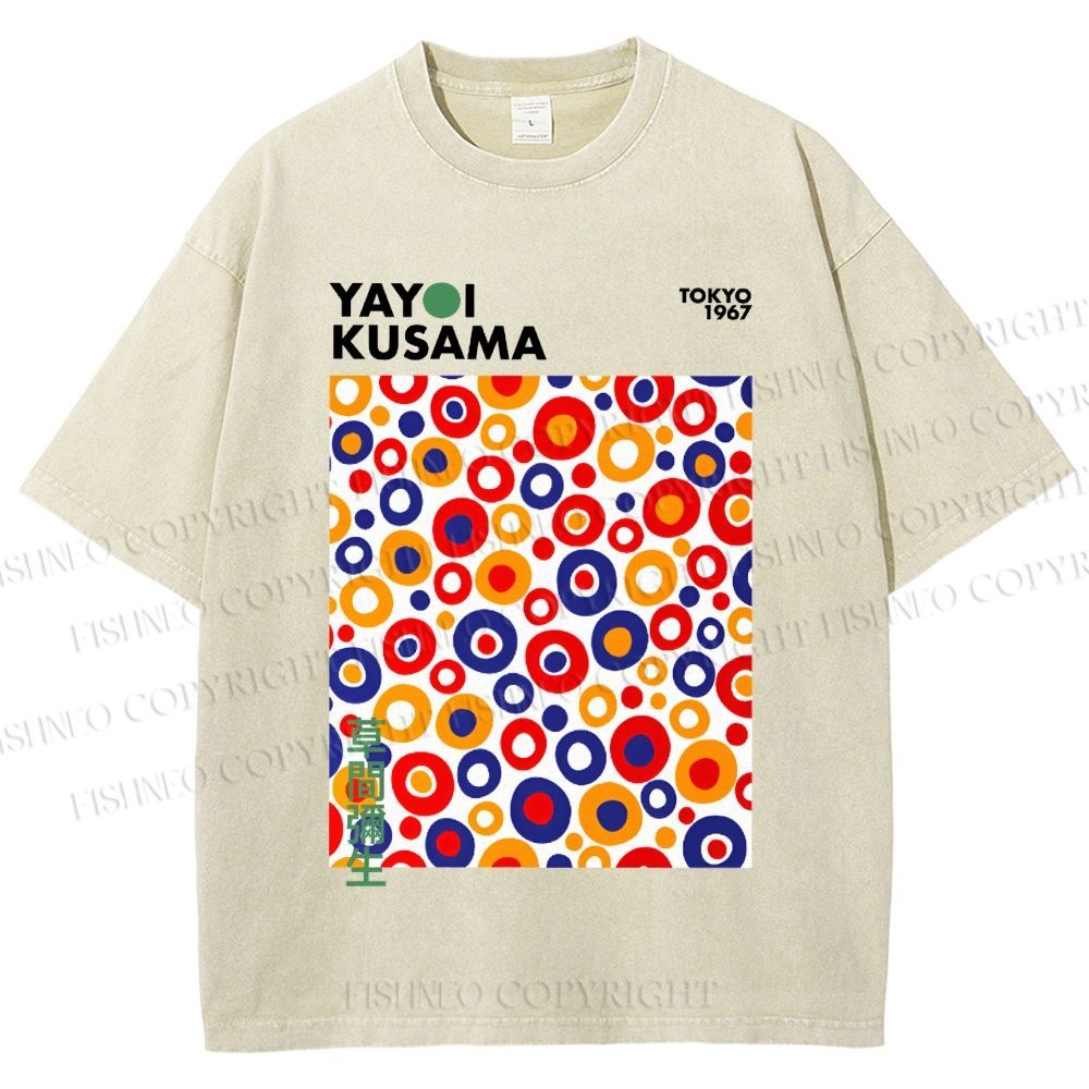 Unisex Yayoi Kusama Multicolor Dots Printed Washed Tee