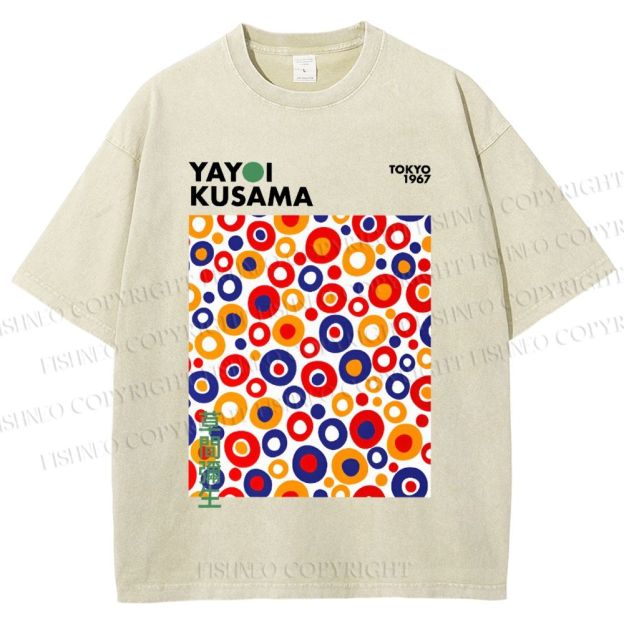 Unisex Yayoi Kusama Multicolor Dots Printed Washed Tee
