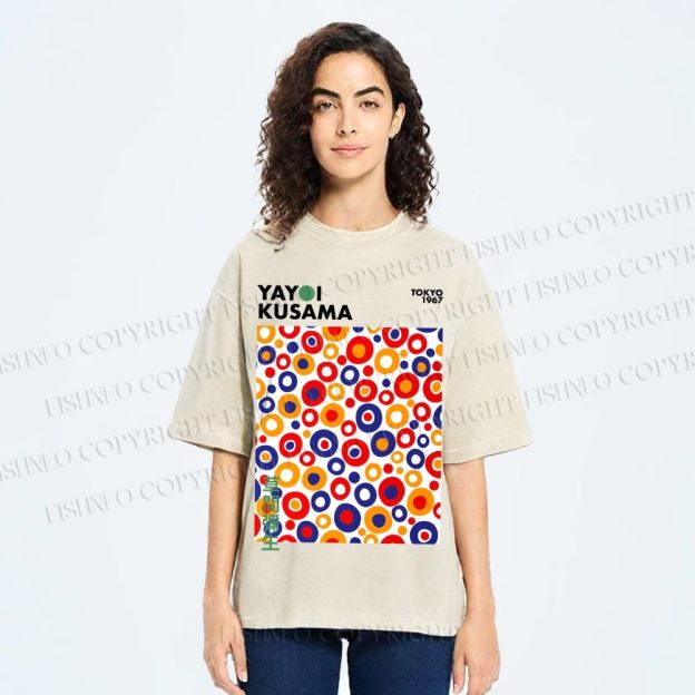 Unisex Yayoi Kusama Multicolor Dots Printed Washed Tee