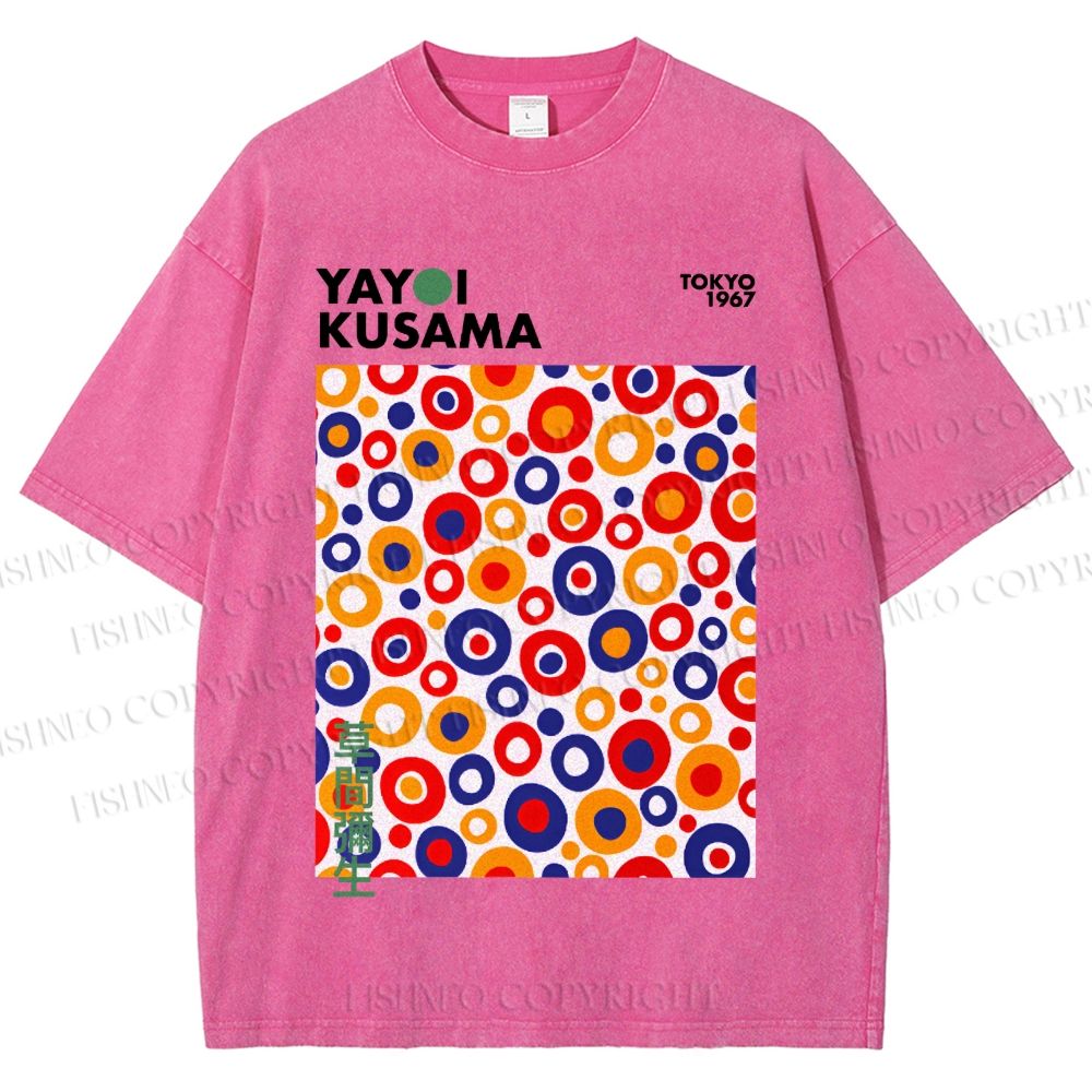Unisex Yayoi Kusama Multicolor Dots Printed Washed Tee