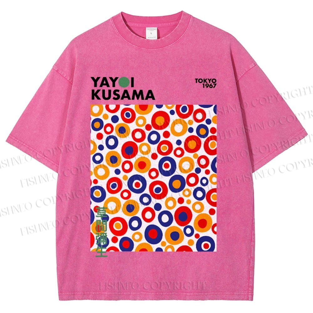 Unisex Yayoi Kusama Multicolor Dots Printed Washed Tee