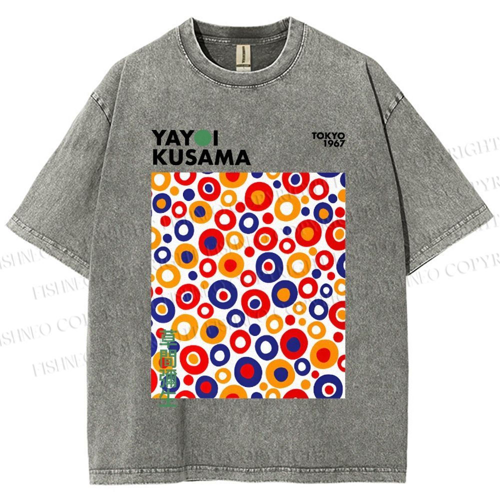 Unisex Yayoi Kusama Multicolor Dots Printed Washed Tee