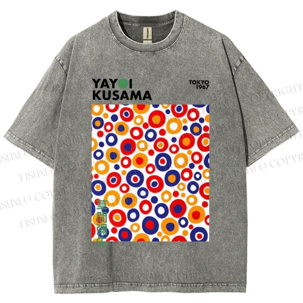 Unisex Yayoi Kusama Multicolor Dots Printed Washed Tee