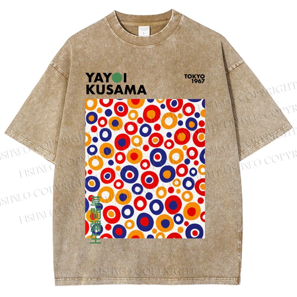 Unisex Yayoi Kusama Multicolor Dots Printed Washed Tee
