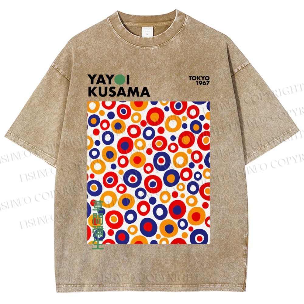 Unisex Yayoi Kusama Multicolor Dots Printed Washed Tee