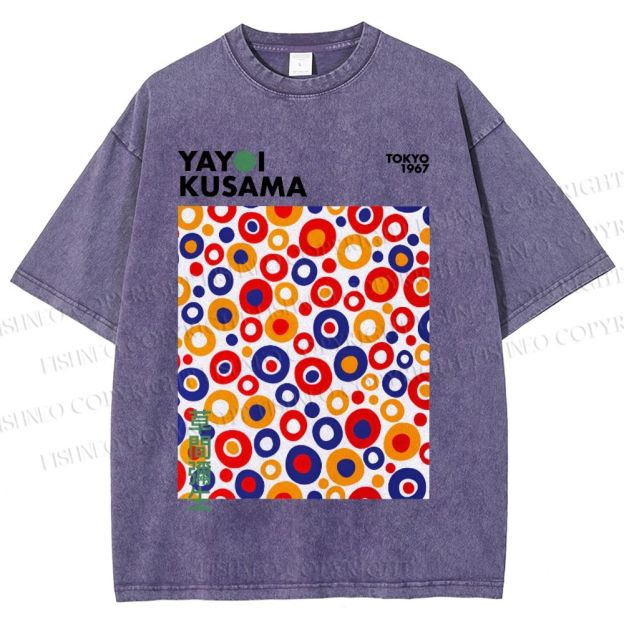 Unisex Yayoi Kusama Multicolor Dots Printed Washed Tee