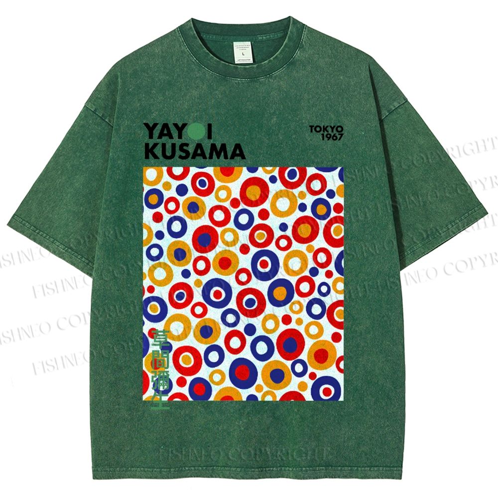 Unisex Yayoi Kusama Multicolor Dots Printed Washed Tee