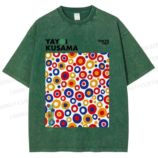 Unisex Yayoi Kusama Multicolor Dots Printed Washed Tee