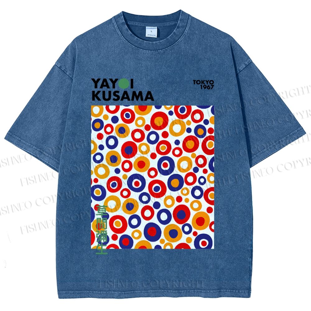Unisex Yayoi Kusama Multicolor Dots Printed Washed Tee