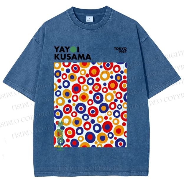 Unisex Yayoi Kusama Multicolor Dots Printed Washed Tee