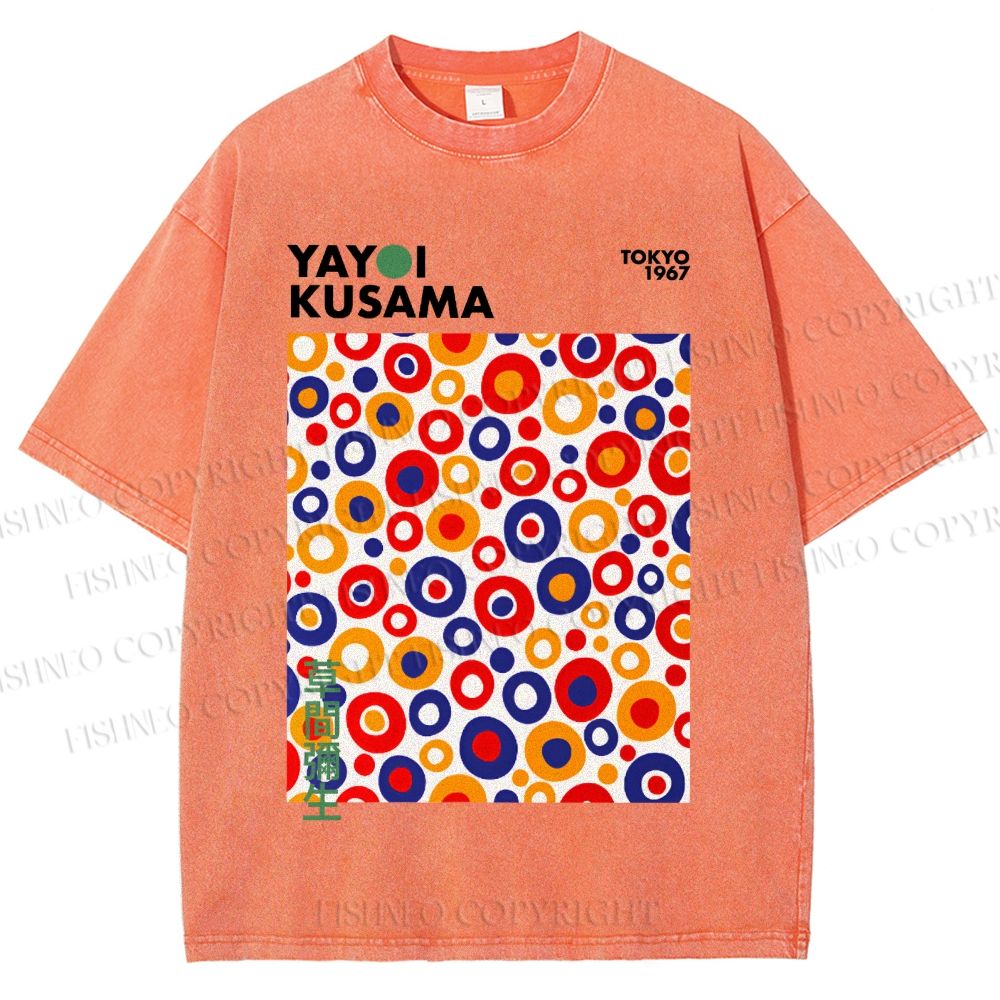 Unisex Yayoi Kusama Multicolor Dots Printed Washed Tee