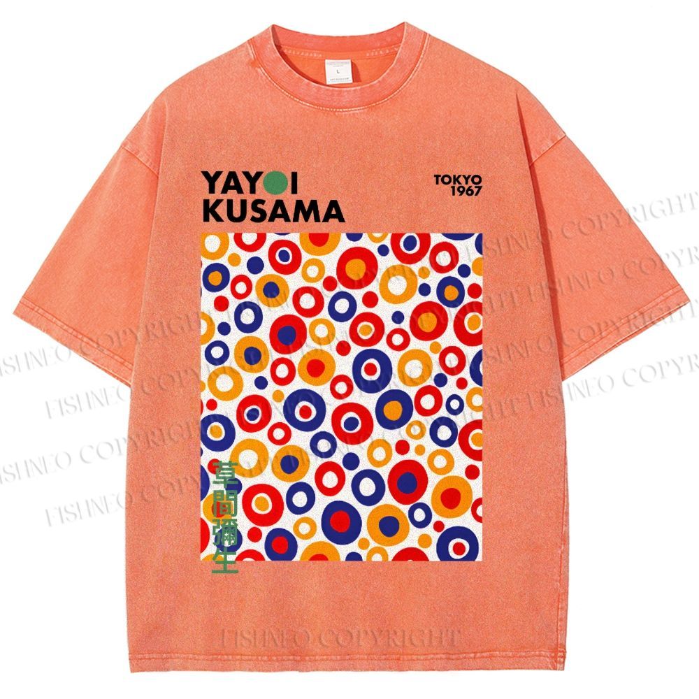 Unisex Yayoi Kusama Multicolor Dots Printed Washed Tee