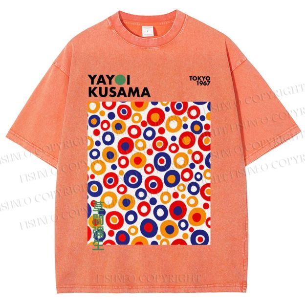 Unisex Yayoi Kusama Multicolor Dots Printed Washed Tee