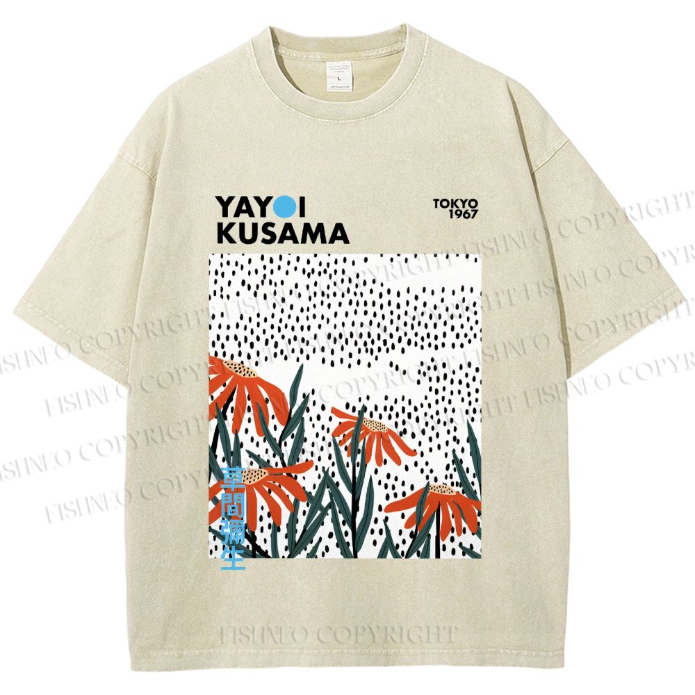 Unisex Yayoi Kusama Flowers Printed Washed Tee