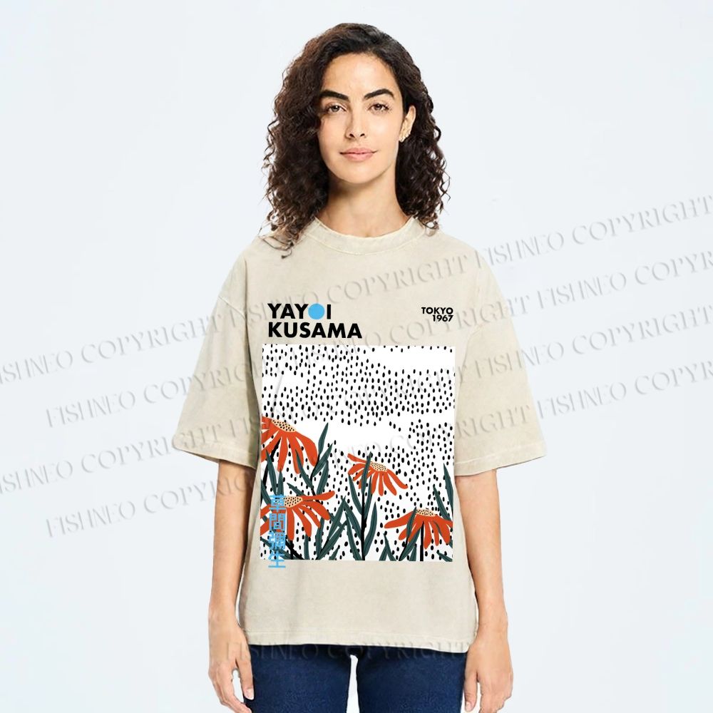 Unisex Yayoi Kusama Flowers Printed Washed Tee