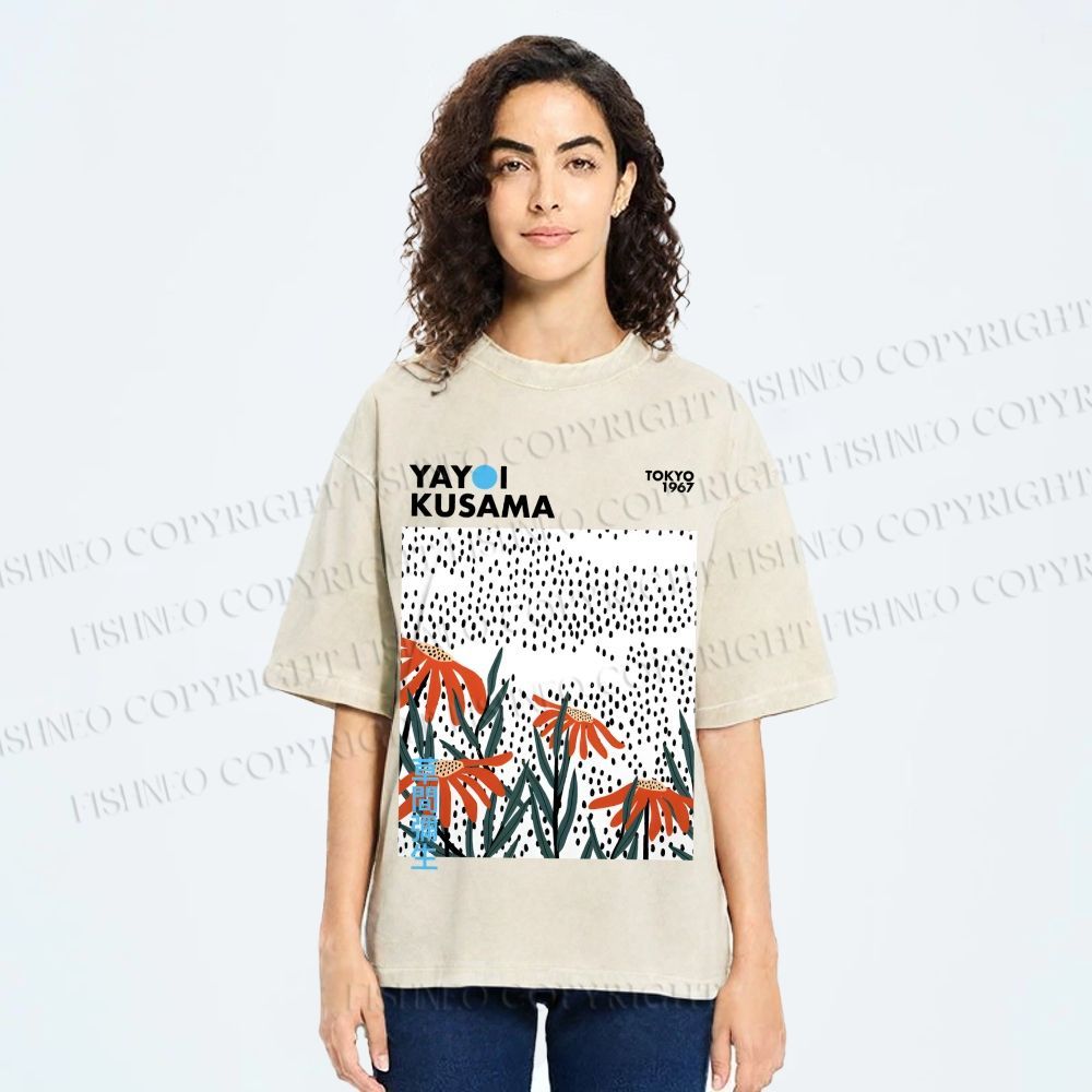 Unisex Yayoi Kusama Flowers Printed Washed Tee