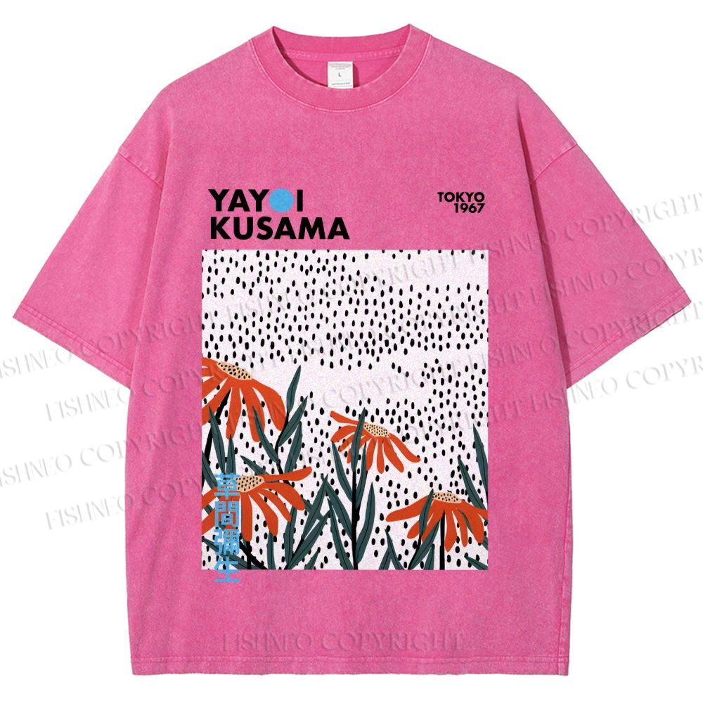 Unisex Yayoi Kusama Flowers Printed Washed Tee