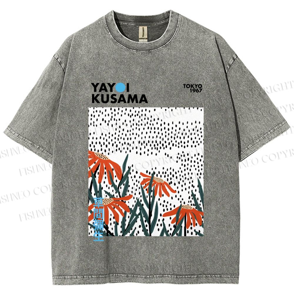 Unisex Yayoi Kusama Flowers Printed Washed Tee